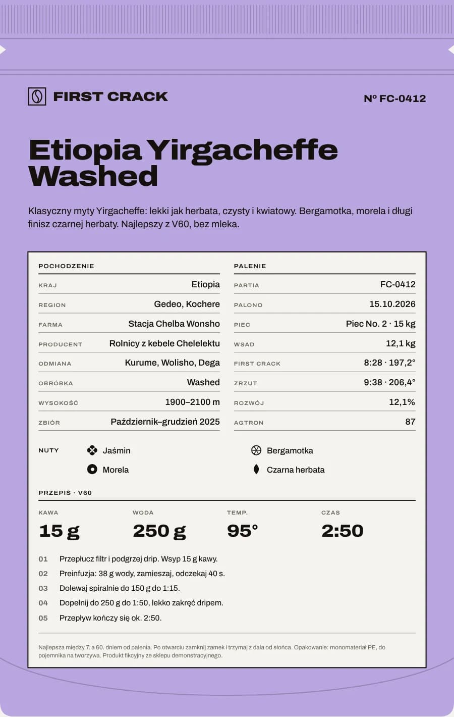 Etiopia Yirgacheffe Washed, Tył