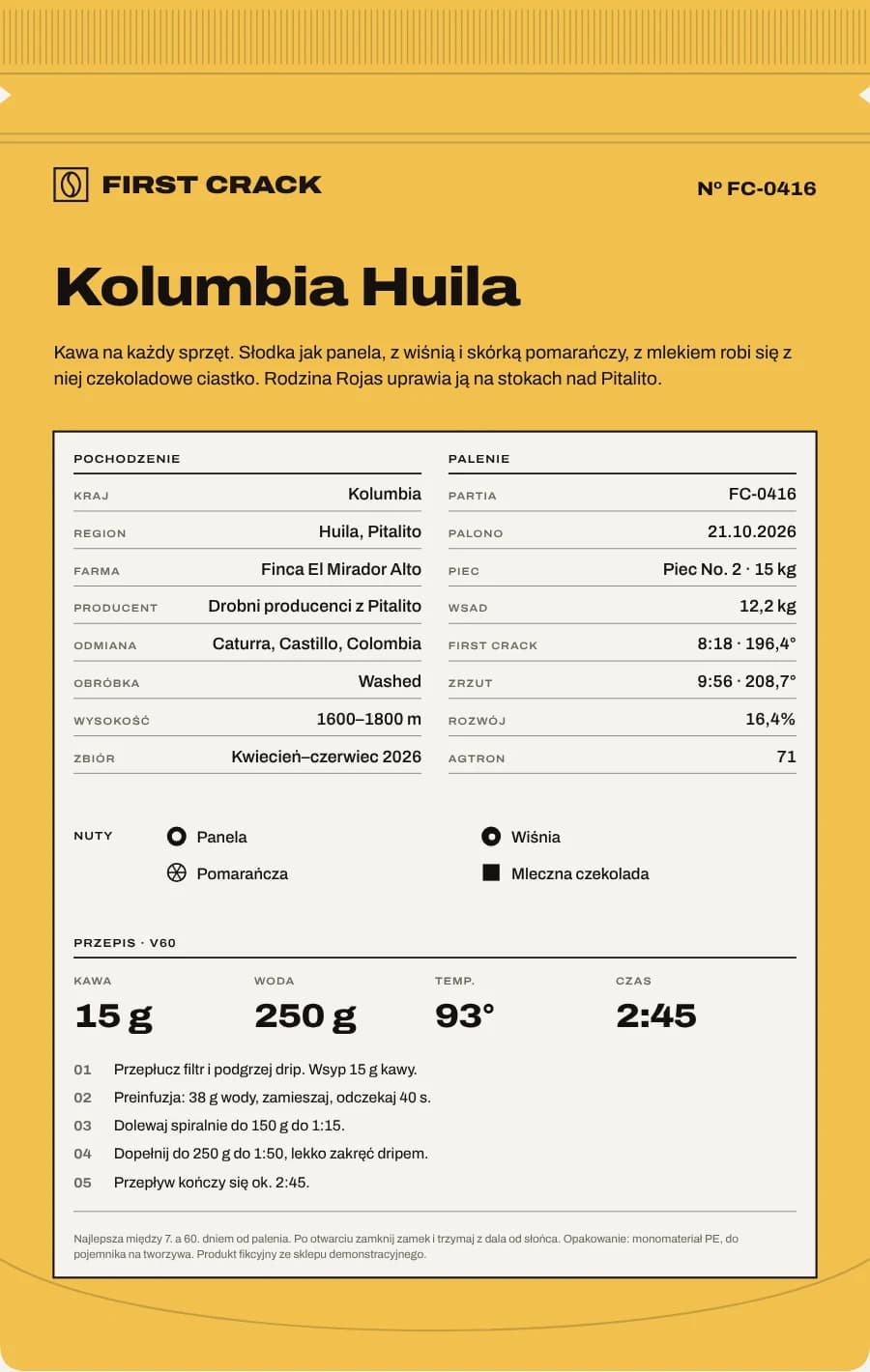Kolumbia Huila, Tył