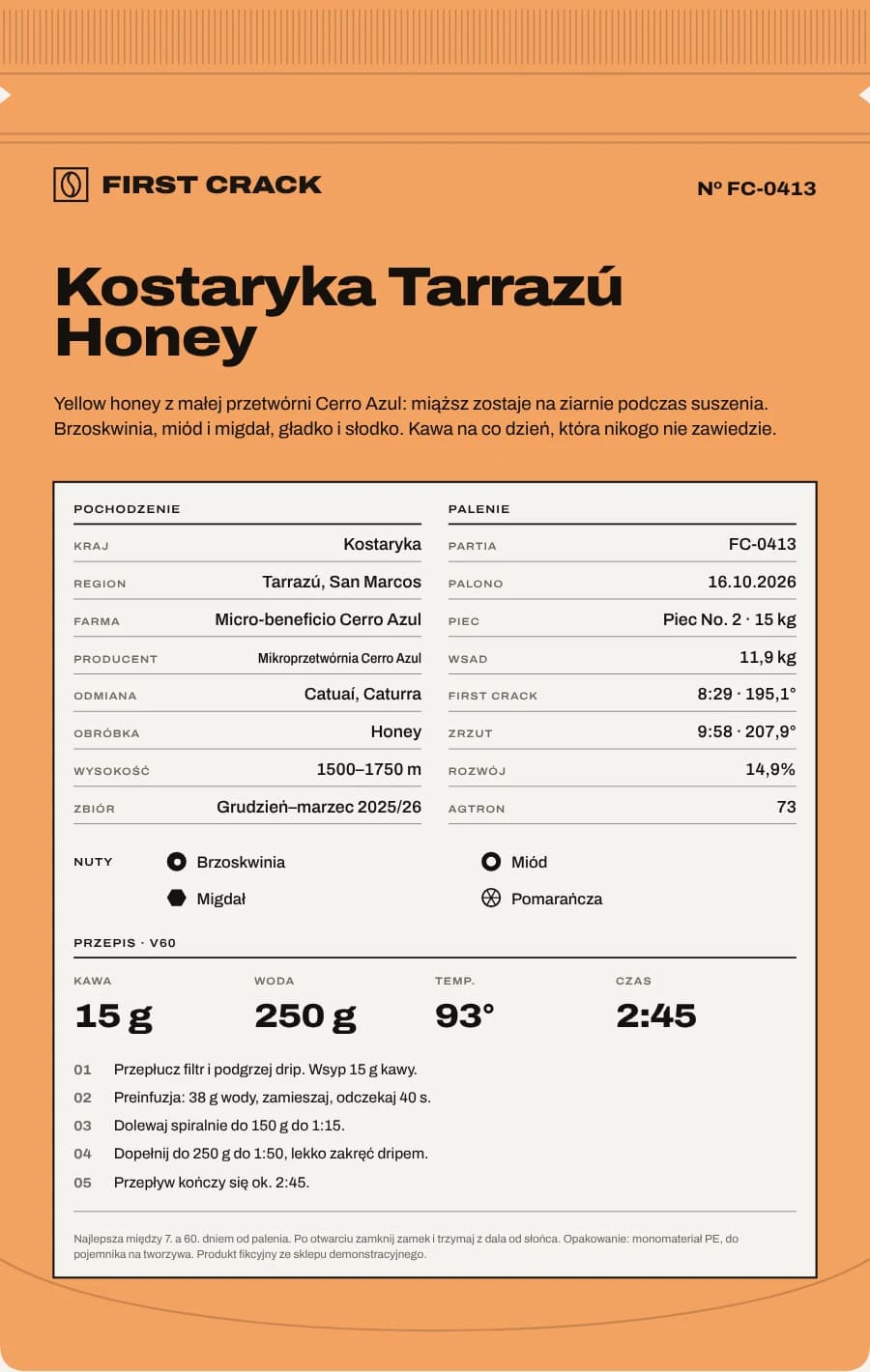 Kostaryka Tarrazú Honey, Tył